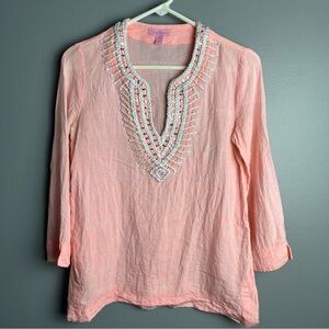 Lilly Pulitzer Amelia Island Light Pink Tunic with White Embroidery
